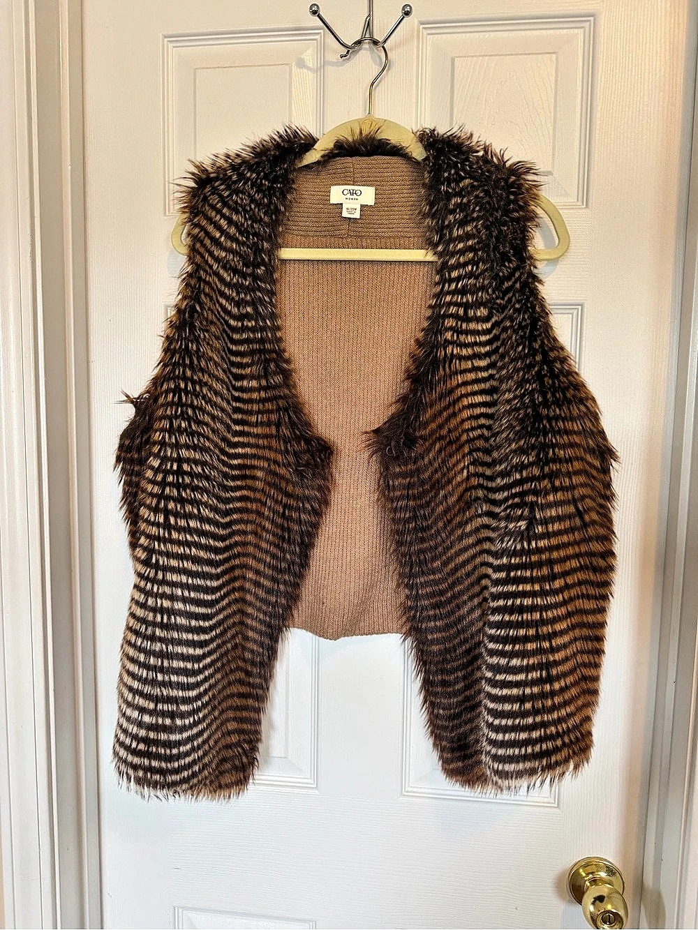 Cato Striped Faux Fur Vest Brown Black Size 18/20W Like New